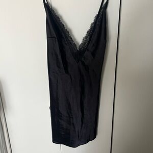 Black Satin Slip Dress with Spaghetti Straps